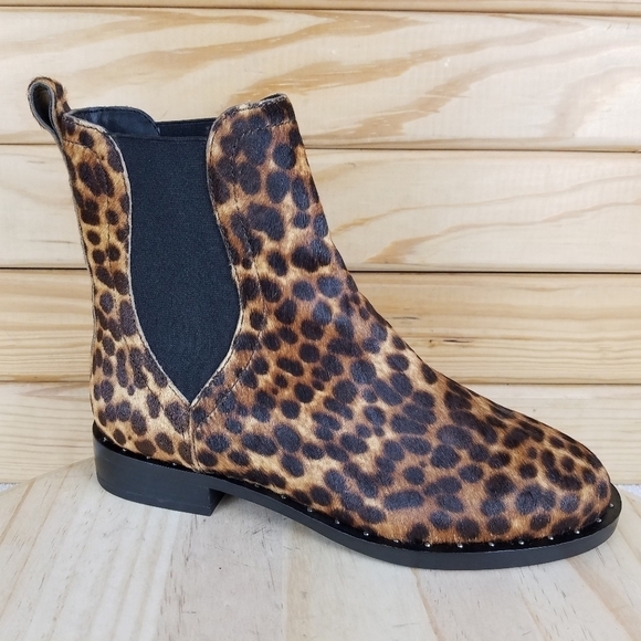 Rebecca Minkoff 6.5 US Sabeen Too Chelsea Booties Leopard Print Cow Fur Boot NEW - Picture 1 of 12